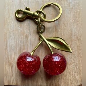 Red Glitter Cherry Keychain / Purse Charm Brass tone